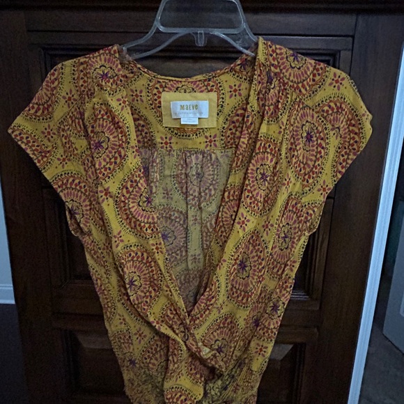 Anthropologie Maeve cap sleeves blouse- Yellow and Pink Patterned Women's Top - Picture 2 of 3